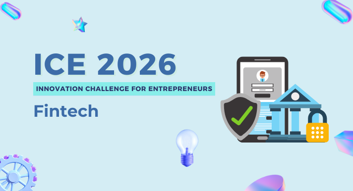 Abstract banner with a banking app, security pass icons and a bank with a lock icon.