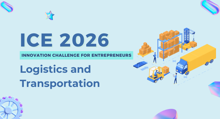 Abstract banner with trucks, boxes, cranes and other logistics and transport related items.